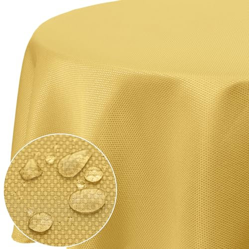 Softalker Tischdecke Gold Rund 160 cm Abwaschbar Tischdecken Wasserabweisend Tischdecke Jacquard-Geometrischem Table Cloth Fleckschutz Tischtuch Tischwäsche Herbstdeko für Outside Garten Party Camping