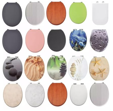 18 MDF Toilet Seat Universal Adjustable Fit Most Toilets Oval Seat┃Bathroom Standard Wooden MDF Toilet Seat | WC SEAT +Fittings┃Quick Release Toilet Seat (Tongue and Cream Groove Wooden)