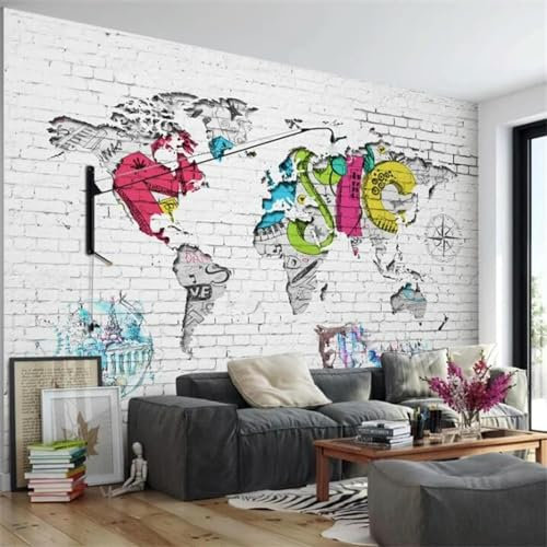 ZEZILE Maßgeschneiderte große Wandmaler mit Weltkarte Nordic Graffiti Hintergrund Wandmalerei Tapete