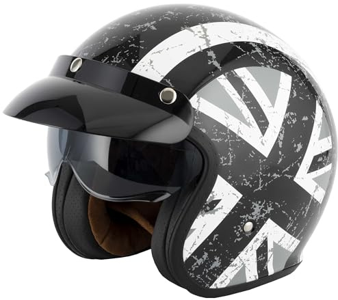 VCAN H589 Open Face Motorcycle Helmet, Black Jack