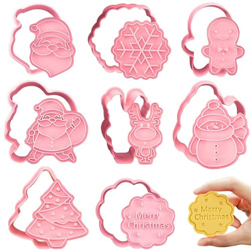 Weihnachten Ausstechformen, 8 Stück Weihnachtsausstecher Stempel Weihnachten 3D Keksausstecher Weihnachten, für Motivtorten Tortendeko Kekse Backen Küche Zubehör