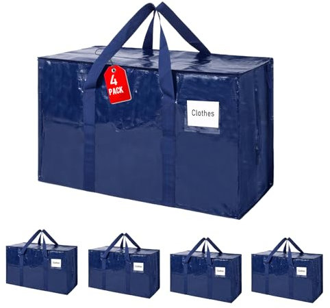 ZFWDSY Umzugstaschen 93 L, 4er-Pack Aufbewahrungstaschen mit Reißverschluss, Umzugstaschen Heavy Duty Extragroß, Packtaschen für Umzugsbedarf, Faltbare Reisetasche oder Weihnachtsbaumtasche