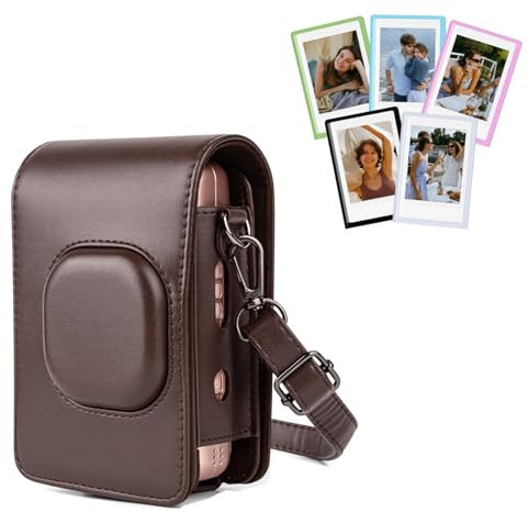 HIYQIN Mini LiPlay Tasche und Magnetische Bilderrahmen, Schutzhülle Kompatibel mit Fujifilm Instax LiPlay, für Instax Liplay Abdeckung mit Kühlschrank-Bilderrahmen - Ahorn Braun