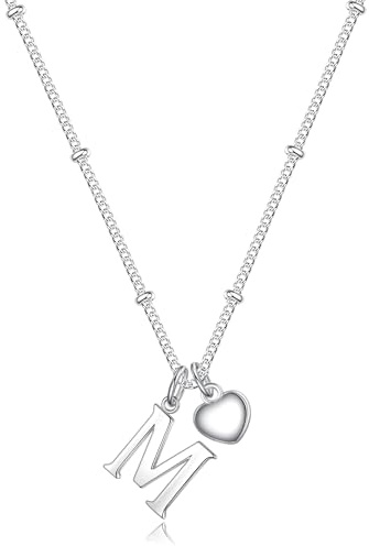 TINGN Herz Buchstaben Kette Mädchen - 14K Weißgold Vergoldet Silber Herz Charm Kette Damen Buchstaben Silber Personalisierte Halskette Damen Schmuck Geschenke für Mädchen