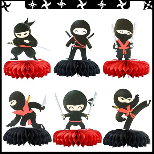 Gyufise 6 Stück Ninja Party Waben-Tischaufsatz doppelseitig, Kampfsport, Karate, Kung Fu-Krieger, Tischdekoration für Ninja-Thema, Babyparty, Geburtstagsparty, Tischdekorationen