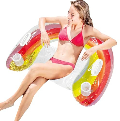 Chaise de piscine flottante | Flotteur gonflable pour canapé de piscine, avec 2 porte-gobelets et 2 poignées en maille, dossier relaxant complet pour la plage