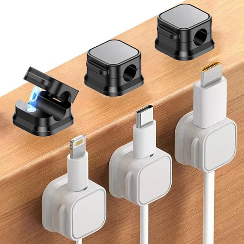6 PCS Magnetic Cable Clips, Adhesive Cable Clips Hide Phone Charging Magnetic Cable Holder Desk Organiser for Home Office Kitchen Wall Car Desk Bedroom Nightstand