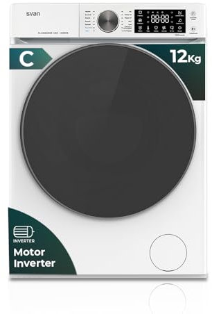 Svan Lavadora 12 Kg Carga Frontal Blanco SL12400CIDVB. 2000W, 1400 rpm, 14 Programas, Tambor Diamante, Clase de Eficiencia Energética C
