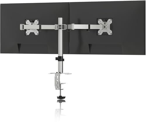 Pholiten Monitor Halterung für 13-38 Zoll LED Bildschirm bis zu 10 kg, Monitor Arm für 2 Monitore, Höhenverstellbar Schwenkbar Neigbar Monitorhalterung, max.VESA 100x100mm, Silber, MD97442MS