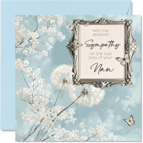 Stuff4 Tarjetas de condolencias – Tarjeta de condolencias más profundas, pérdida de tu abuela, tarjetas de duelo para adultos, 145 mm x 145 mm, tarjeta de condolencias pensando en ti, tarjetas de