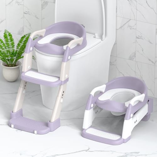 Potty Training Toilet Seat, Upgrade 3 in 1 Toddler Toilet Seat and Steps Stool for Boys Girls, Non-Slip Splash Guard KidsToilet Seat with Ladder, Adjustable Child Toilet Training in Bathroom