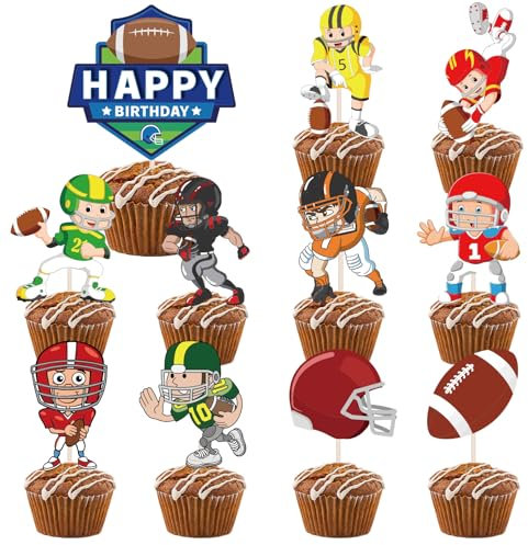 VARACL Cupcake-Topper, Rugbyball-Aufsätze, American Football-Zahnstocher, Lebensmitteldekorationen für Fußball-Party, Geburtstagsparty, Fußball, Sport, Partyzubehör, 22 Stück