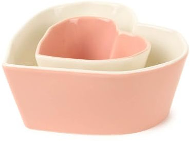 Nuvole di Stoffa Set aus zwei herzförmigen Keramikschalen La Vie en Rose, Shabby Chic 16x15,6x7 cm - 9,8x9,8x6 cm
