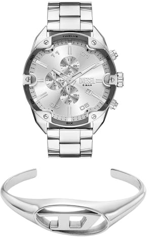 Diesel Herren-Edelstahl-Chronographenuhr und Schmuck-Set