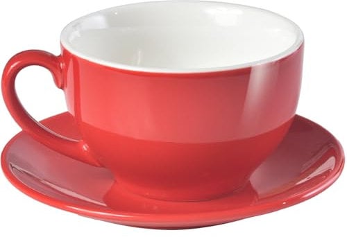 ionEgg Porcelain Coffee Cup with Saucer 220ml/7.3oz for Cappuccino, Latte, and Tea, Red
