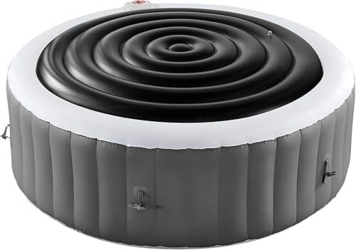 Cubierta inflable para bañera de hidromasaje de 4.7 pies, tapa redonda de ahorro de energía, con válvula de inflado y desinflado rápida y fácil, tapa aislada a prueba de viento, mantiene el calor y