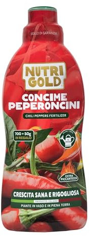 NutriGold® concime Peperoncini MAXI FORMATO|Fertilizzante per Piante di Peperoncino in Terra o Vaso - Formula Specifica per Peperoncini Piccanti Hot - Nutrienti Selezionati a Km0-700g + 50g Omaggio