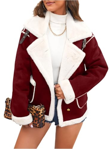 Lederjacke Damen Gefüttert Winterjacke Damen Warm Leder Jacke Damen Winter Ledermantel Frauen Innenfutter Fellkragen Wintermantel Innen Mit Fell Fleece Motorrad Vintage Mantel Reißverschluss