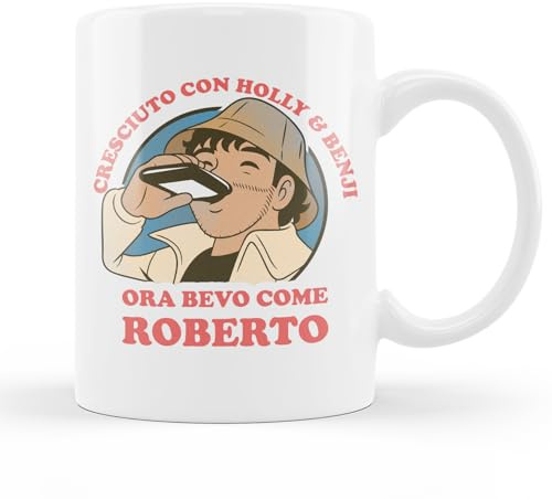 Tazza Cresciuto con i cartoni animati ed ora bevo come Roberto - Idea Regalo Divertente per Fan Cartoni e Pomeriggi TV - Mug Originale in Ceramica per Ufficio e Colazione - Regalo Nerd Vintage