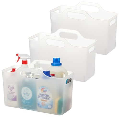 3 Pack Under Sink Organiser Pull Out Kitchen Storage Box with Handle Under Cupboard Shelf Drawers Narrow Multi-Purpose Plastic Organisers for Cabinet Bathroom Laundry Storage Container-Clear