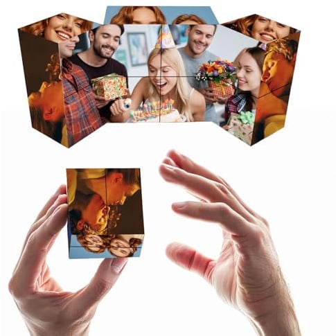 Personalisierte Fotowürfel, Personalisiertes Foto Zauberwürfel 3D Drehbar mit 9 Bildern,für Familie,Freunde,Geburtstag,Weihnachten,Valentinstag,Angepasstes Geschenk (Stil 2)