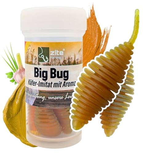 Zite Fishing Big Bug Forellenköder Gummi | Käfer-Imitat 5 cm 8 Stück | Knoblauch & Käse Flavour | Made in Germany | Phthalatfrei | UL Twitchköder am Tungsten Jighaken