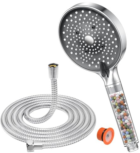 YEAUPE PRO Soffione Doccia a Pioggia a 6 Tipi di Getto, Soffione Doccia Anticalcarecon Tubo da 1,6M, Doccetta con Funzione Anticalcare Grande (Diametro 130 mm)