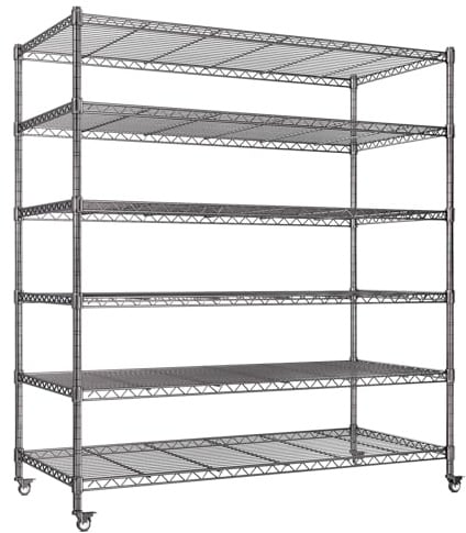 AIRAJ 6-lagiges Regal,118cm Schwerlastregal mit Rädern,Tragfähigkeit 1700KG,Höhenverstellbarer Metallregal,Kellerregal und Lagerregal, 118W×46D×204H cm,Galvanisiertes Silber