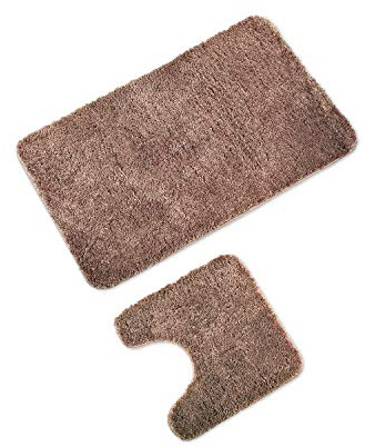 WohnDirect Badematten Set - WC Vorleger (45x45cm), Badematte (60x100cm) - rutschfest waschbar Badezimmerteppich MIT WC-Ausschnitt - Braun