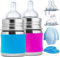 Pura Baby-Babyflaschen aus Edelstahl (Silikondüsen mit mittlerem Durchfluss, Schnelldurchflussdüsen, Einspritzdüsen, Dichtungsscheiben und -hülsen (2er-Pack) Aqua & Rosa 5 Unzen / 150 ml S