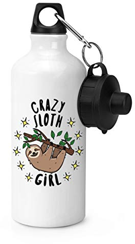 Gift Base Crazy Sloth Girl Stars Sports Bottle Water Gym 600ml White