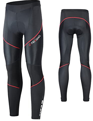 MEETWEE Herren Radlerhose Lange Fahrradhose, Kompression Radhose Leggings Radsport Hose für Männer Elastische Atmungsaktive 3D Schwamm Sitzpolster (Rot-a, L)