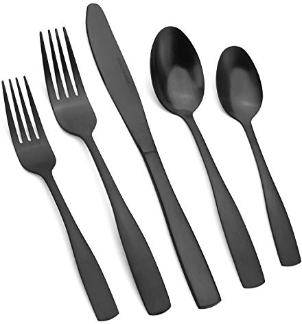 Vanys Besteck-Set, 20-teilig, Satin-Finish, Besteck-Set für 4 Messer, Gabeln, Löffel, spülmaschinenfest matte black