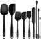 Hotec 9 Pieces Silicone Spatula Set Kitchen Utensils for Baking, Cooking Mixing Heat Resistant Non Stick BPA Free Food Grade Dishwasher Safe Black