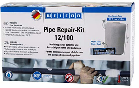 WEICON Pipe Repair-Kit 10 m x 12,5 cm, Rohrreparaturset für Risse und Lecks an Rohren und Leitungen, weiß