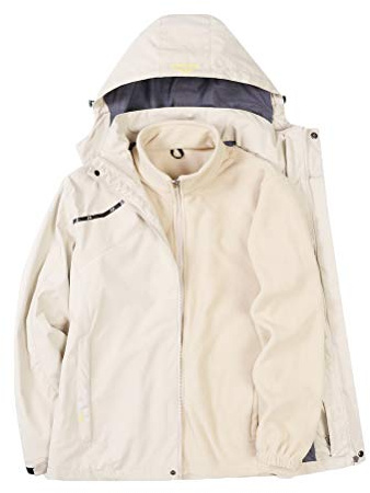 Minetom Veste 3 en 1 pour Homme Femme Imperméable Coupe-Vent Capuche Poches Zippées Chaud Peluche Hiver Manteau de Ski Softshell Blousons Camping Randonnée