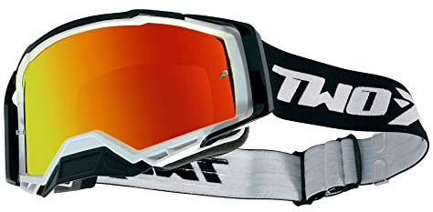 TWO-X Cross-Brille - Motocross-Brille mit verspiegeltem Iridium Glas - Brille - Enduro & Downhill - Schutz-Brille - Atom - Blizzard-Weiß-Schwarz