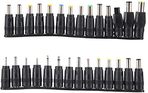 Fdit DC Power Adapter Kits 28Pcs, Universal DC Connectors Plug 5.5mm x 2.1mm to Multi-Type Male DC Plug Jack Tips for Power Supply & Testing