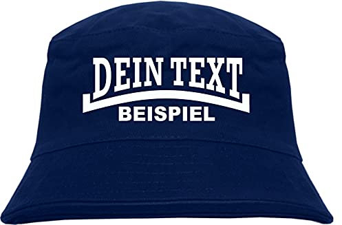 Individueller Fischerhut - Linie - Bucket Hat mit Wunschtext Bedruckt Dunkelblau L/XL