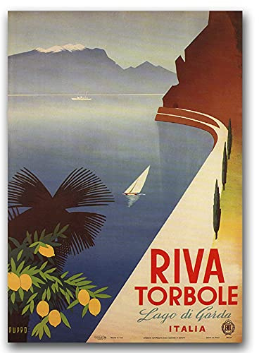 Vintage Posteria Poster Bild Bilder 40x60 cm Wand Kunst Wandbilder Schlafzimmer Anschlag Vintage Deko Ohne Rahmen WandKunst Posters Moderne Zimmer - Riva Torbole Italien.