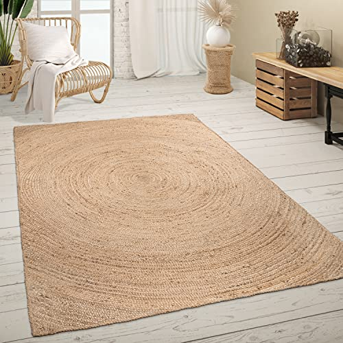 Paco Home Teppich Wohnzimmer Naturfaser Handgearbeitet Jute Meliert Modernes Muster Boho Stil, Grösse:200x290 cm, Farbe:Natur