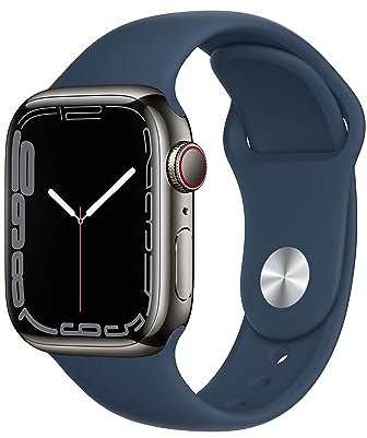 Apple Watch Series 7 (GPS + Cellular, 41mm) Reloj Inteligente con Caja de Acero Inoxidable en Grafito - Correa Deportiva en Color Abismo - Talla única. Monitor de entreno, Resistencia alagua
