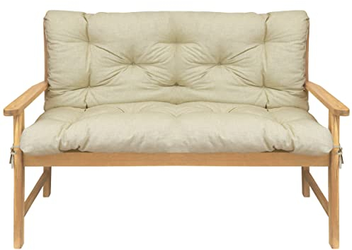 DILUMA | Bankauflage mit Rückenteil 150x96 cm Beige | Wasser- und Schmutzabweisende Sitzauflage mit Extra Dicker 8 cm Flockenfüllung | Polsterauflage für Sitzbänke und Hollywoodschaukeln