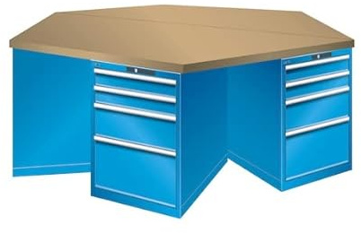 Lista 50304965 Werkbank, KEY Lock, RAL 5012, 6 Eck, 27x36E 24 Schubladen, 2500mm x 2165mm x 840mm