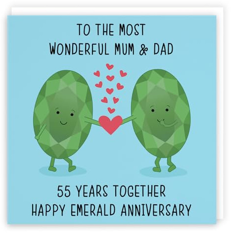 Hunts England - Large Mum And Dad 55th Anniversary Card - To The Most Wonderful Mum & Dad - 55 Years Together - Happy Emerald Anniversary - Iconic Collection - Large - 210 x 210 mm