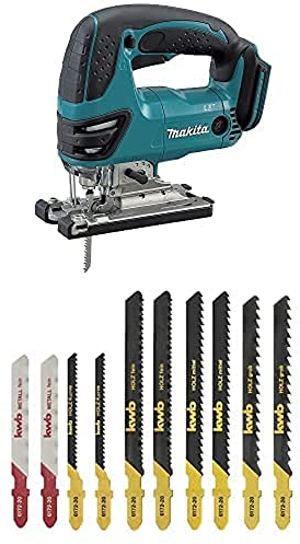 Makita DJV 180 18 V Li-ion Akku Stichsäge Solo - nur das Gerät ohne Zubehör - (ohne Akku, ohne Ladegerät, ohne Koffer), Blau, Silber, Small, DJV180Z + Stichsägeblatt Set für NE-Metalle und Holz