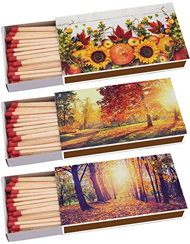 135 Kaminhölzer (3 Packungen à 45 STK) 100mm lang Kaminstreichholz Streichhölzer Kaminanzünder Zündhölzer Zigarre Pfeife Kamin Grill Kerze Lange Brenndauer (Herbst)
