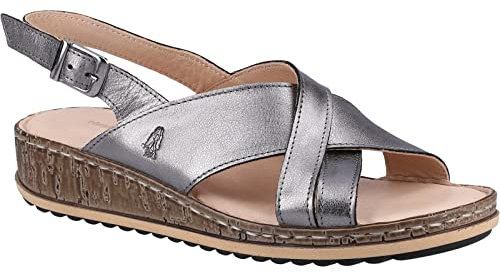 Hush Puppies Ladies Elena Cross Over Wedge Sandal, Grey, 5
