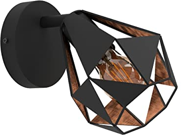 EGLO Wandlampe Carlton 7, Wandleuchte innen, Wandleuchter mit schwenkbarem Spot, Flurlampe aus Metall in Schwarz und Kupfer, Lampe Wand mit E27 Fassung