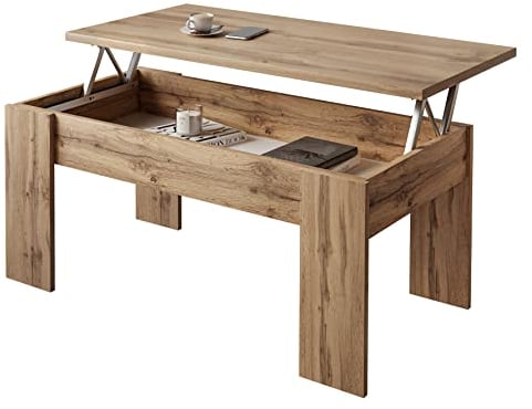 lukmebel Couchtisch Aperto klappbar – Stauraum – modernes skandinavisches Design – für Essen, Snacks, Laptop – für wenig Platz – 50x100x45cm – Wotan Eiche